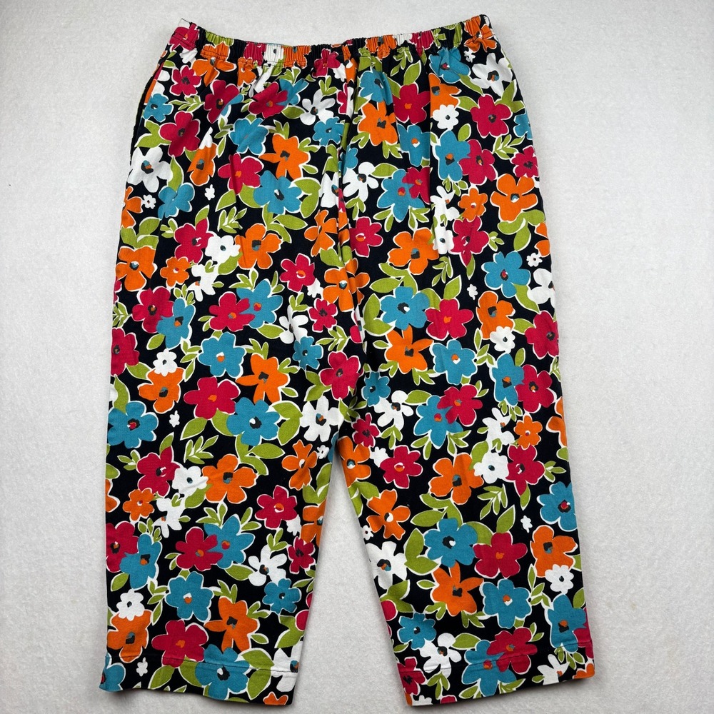 Breckenridge Cropped Pants Womens XL‎ Floral Elastic Waist Bold Retro - Picture 3 of 9